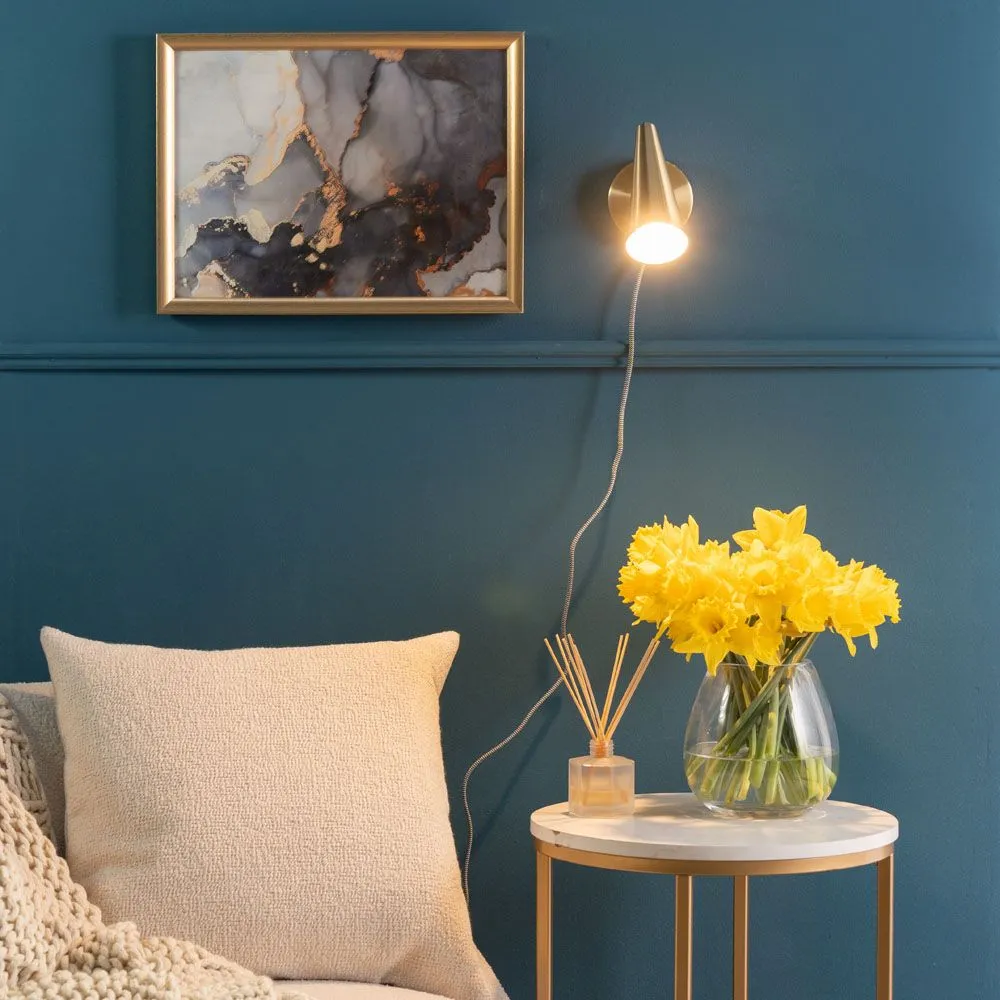 ValueLights Plug In Brushed Antique Brass Cone Wall Light in Bronze