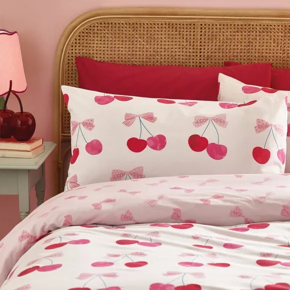 Catherine Lansfield Cherries and Bows Polycotton Duvet Cover & Pillowcase Set 2