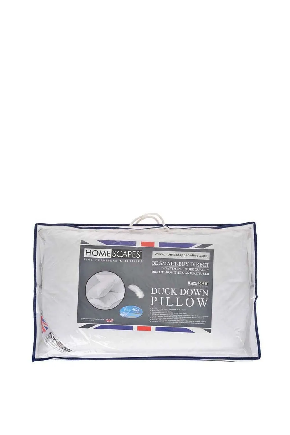 Homescapes White Duck Down Pillow Soft, Supportive & Hypoallergenic