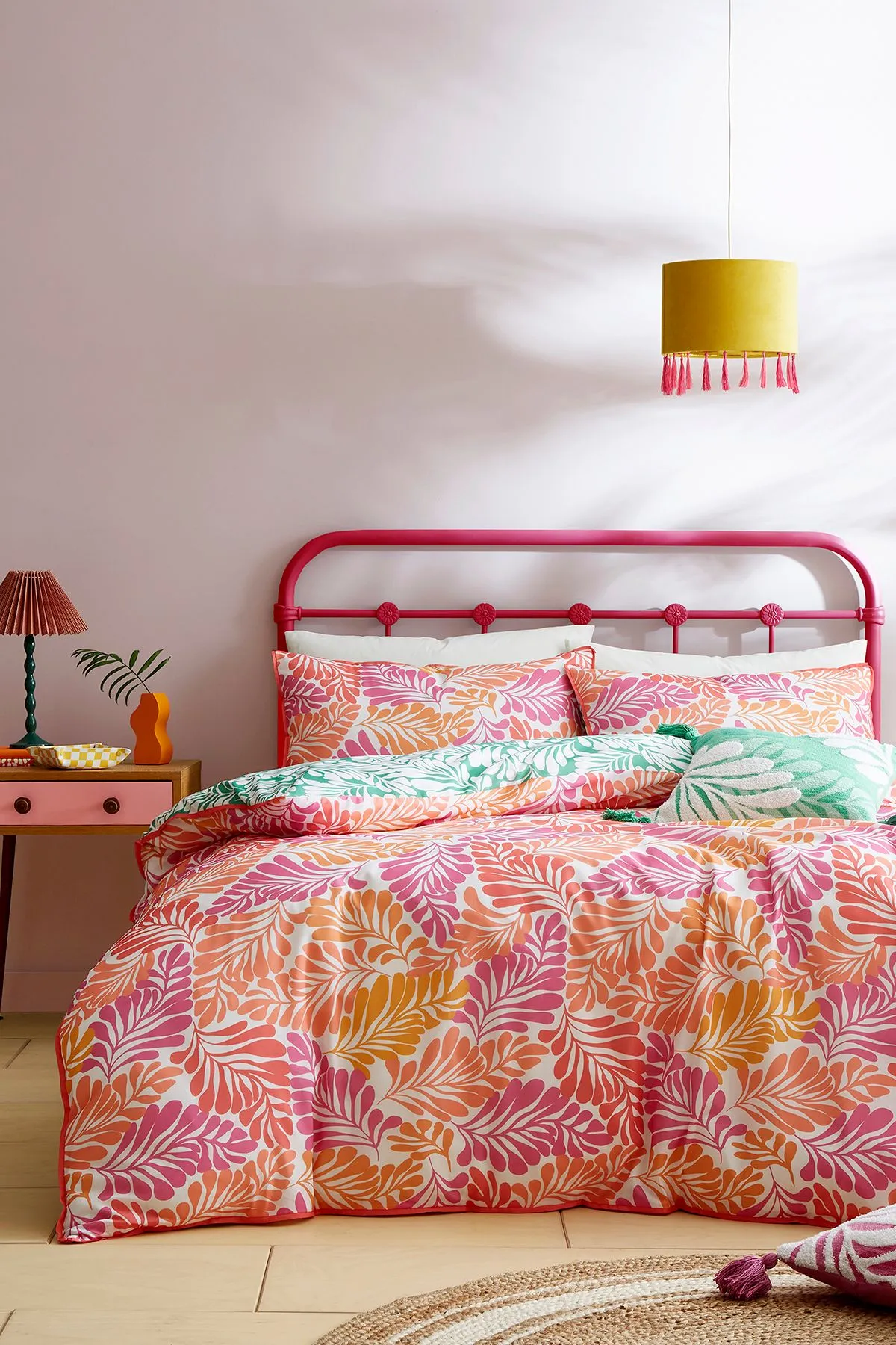 Appletree 'Carmen' 100% Cotton Palm Leaf Print Duvet Cover Set in Pink 4