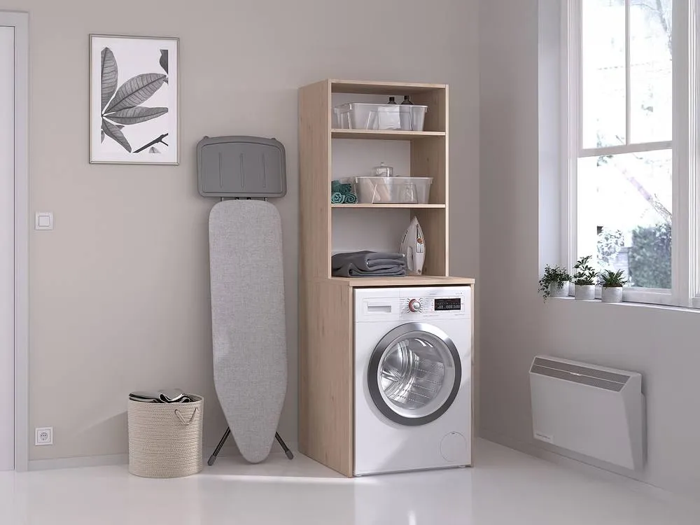 Vente-unique Laundry Room Cabinet for Washing Machine With Shelves - Light Natural in Light Oak