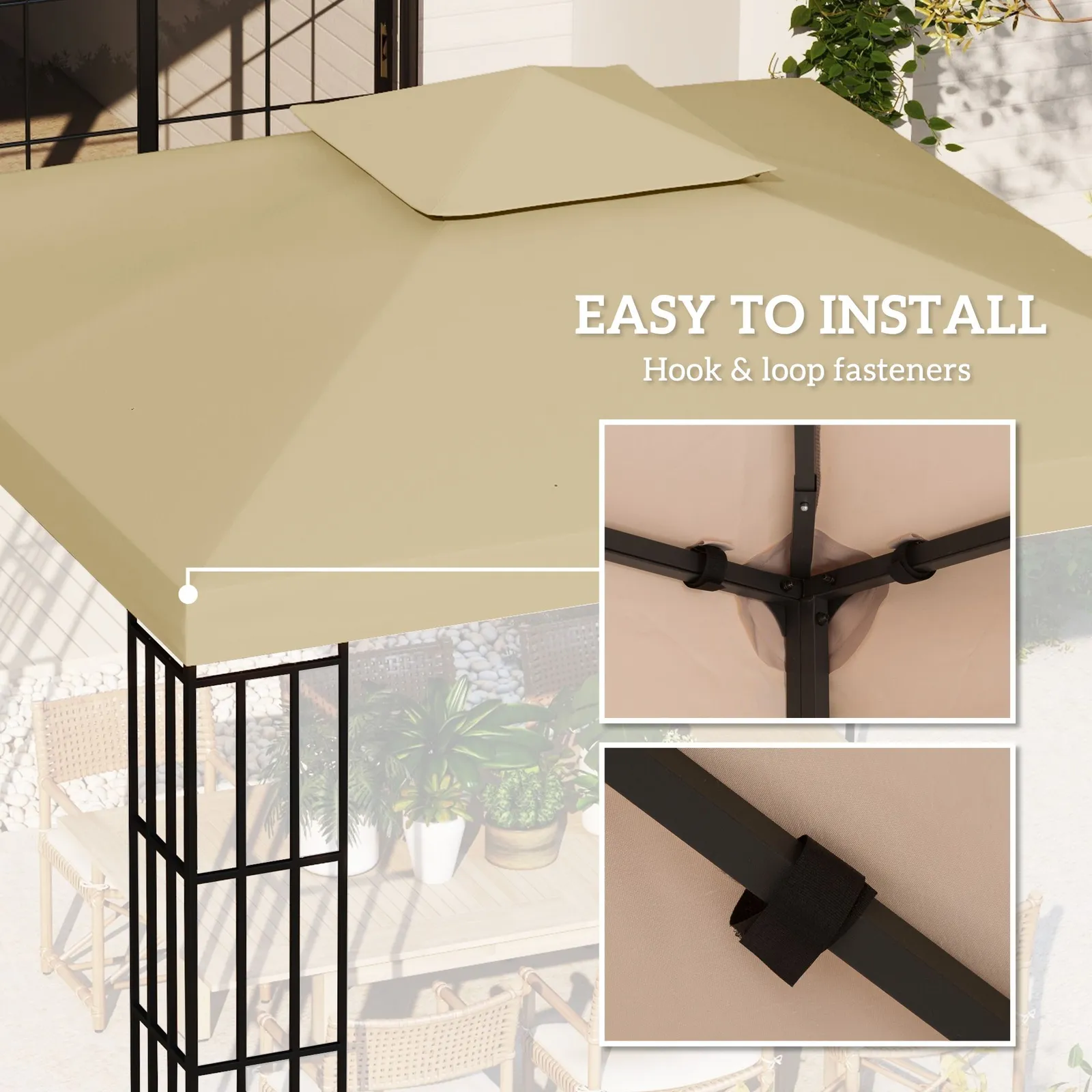 OUTSUNNY 3(m) 2 Tier Garden Gazebo Top Cover Replacement Canopy Roof in Beige 6