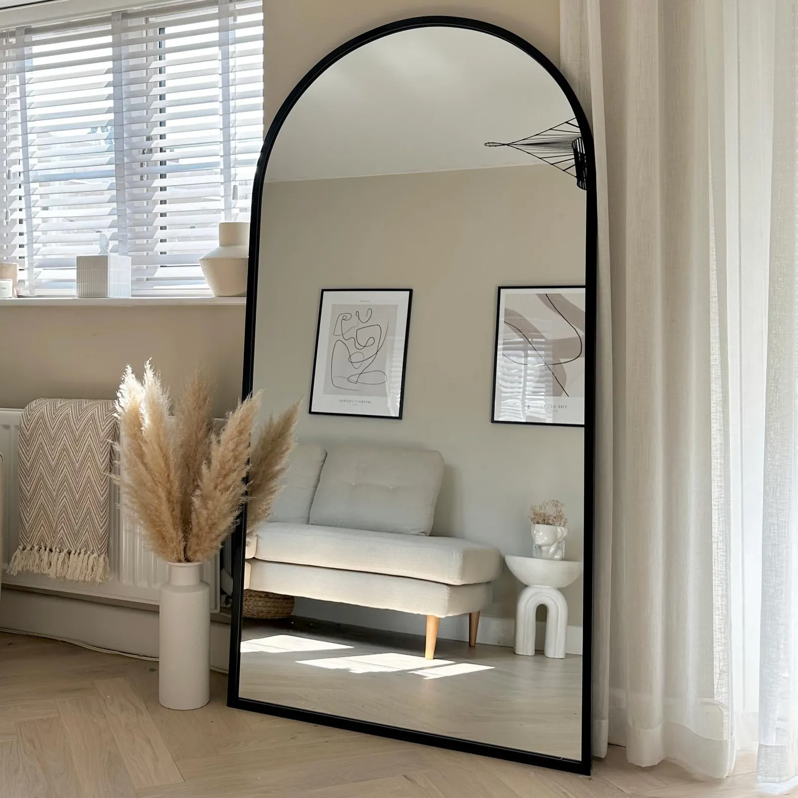 MirrorOutlet Full Length Black Framed Arched Leaner Wall Mirror 71" X 35" (180CM X 90CM)