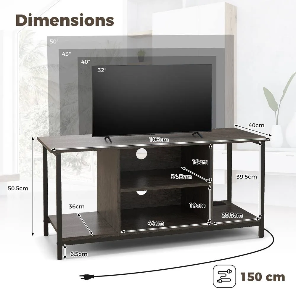 Costway TV Stand with Power Outlet USB & Type-C Port 3-tier TV Console Table in Grey 2