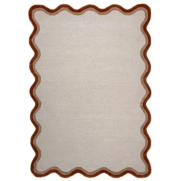 Azure Wave Border Wool Rug 5