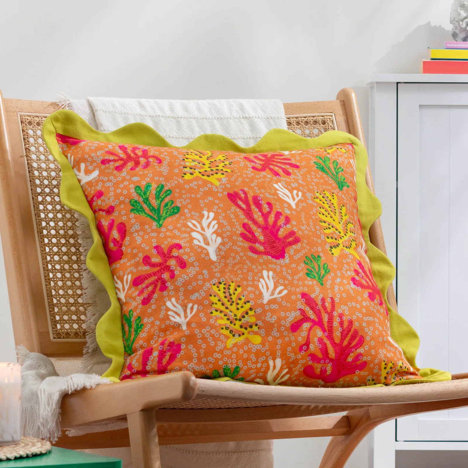 Furn Coral Scalloped 100% Cotton Cushion in Yellow