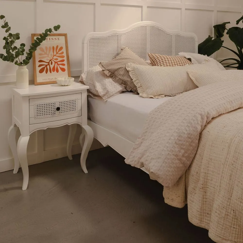 Statement Furniture Louis 4ft6 Double Bed Frame with Rattan Cane Headboard in White 1