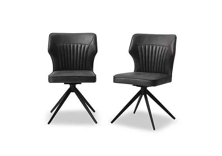 Jayden Pair of Faux Leather Swivel Dining Chairs - Dark Grey