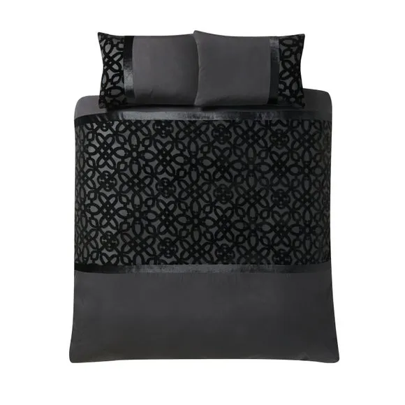 Catherine Lansfield Lattice Cut Velvet Duvet Cover and Pillowcase Set 4