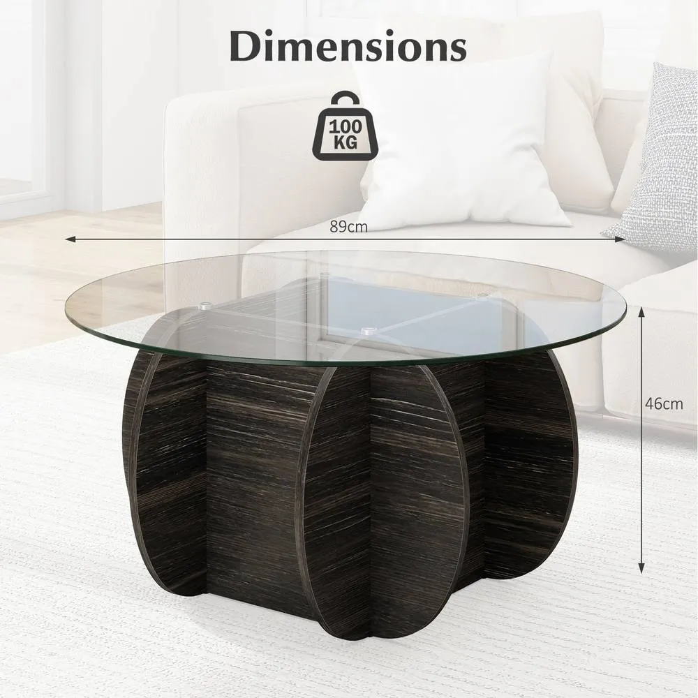 Costway 89cm Round Coffee Table Modern Accent Table-Dark Rustic Oak in Dark Grey 5