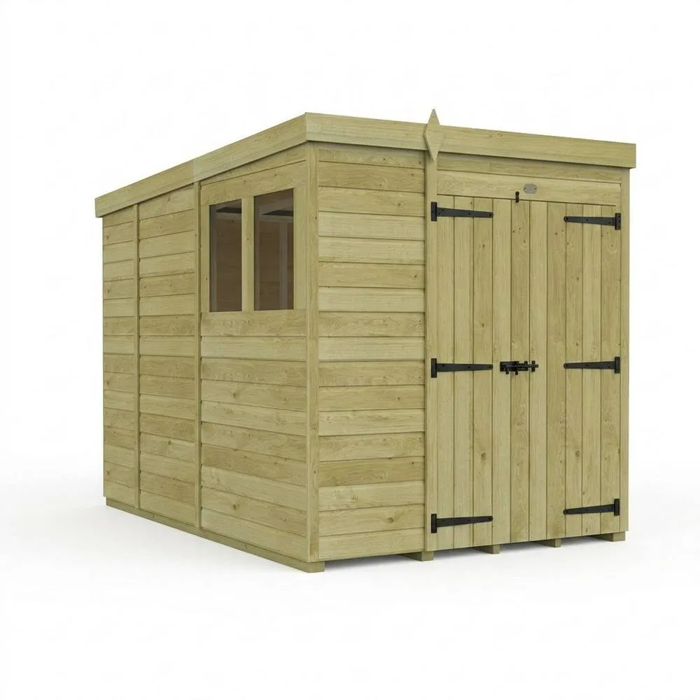 Buttercup Farm 6ft x 9ft Pent Garden Shed Double Door With Windows - Timber in Brown