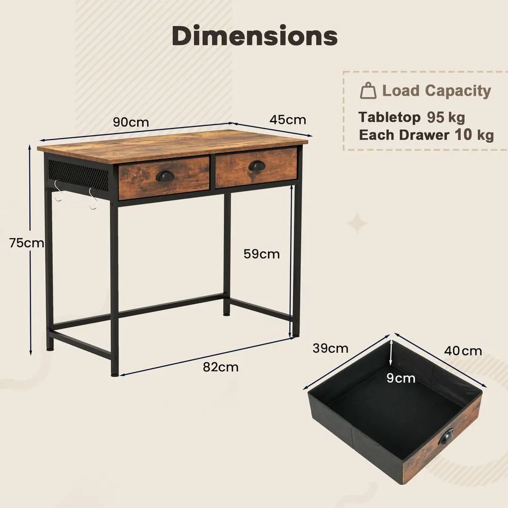 Costway Computer Desk Space Saving Home Office Desk w/2 Fabric Drawers-Coffee in Brown 2