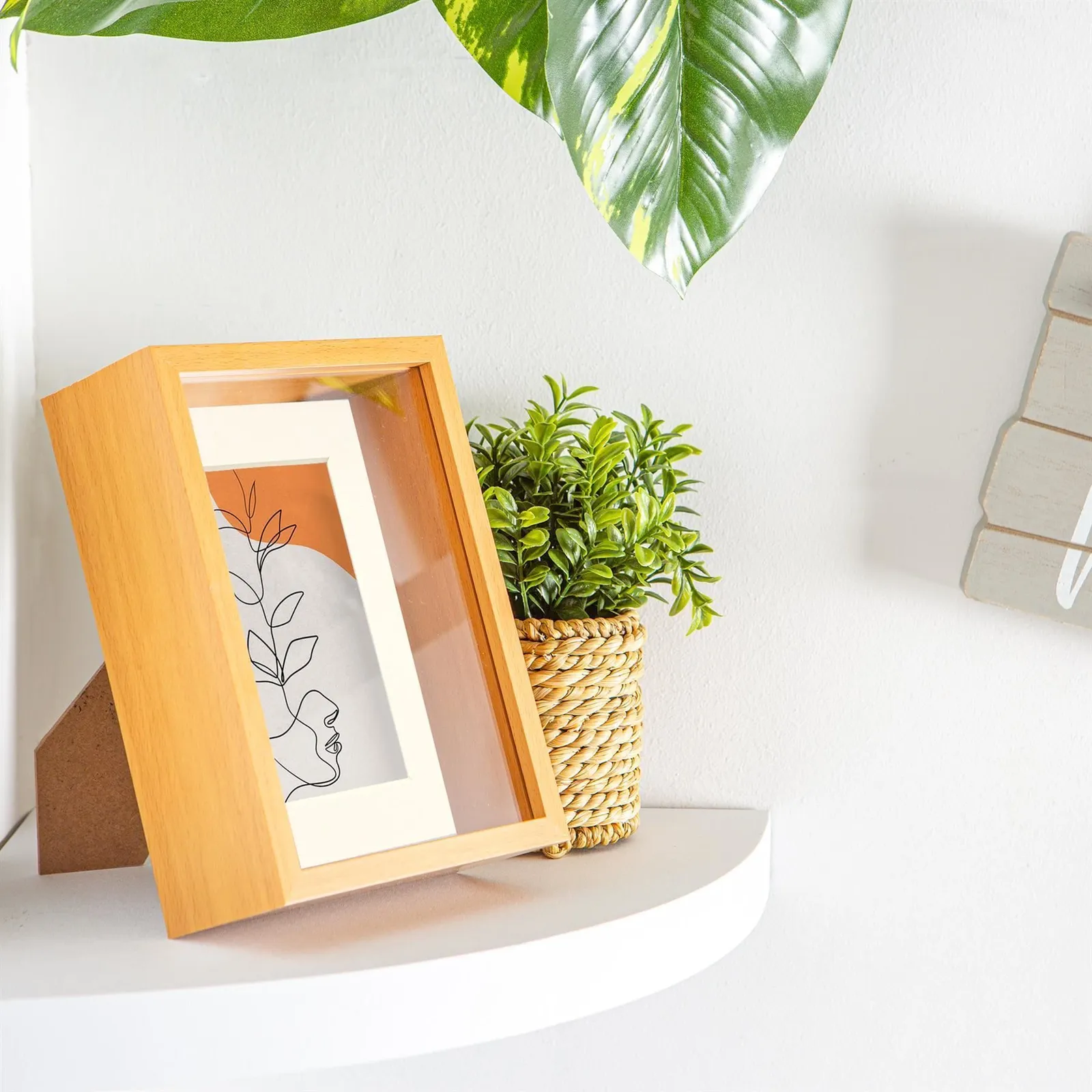 Nicola Spring 3D Deep Box Photo Frames - 5 x 7" with 4 x 6" Mount - Light Wood - Pack of 5 in Ivory 5