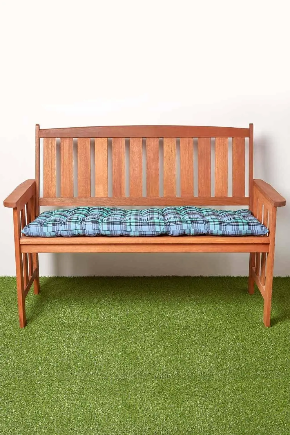 Homescapes Garden Bench Cushion Luxury 2 Seat Cotton Green Tartan Indoor Outdoor Pad 5
