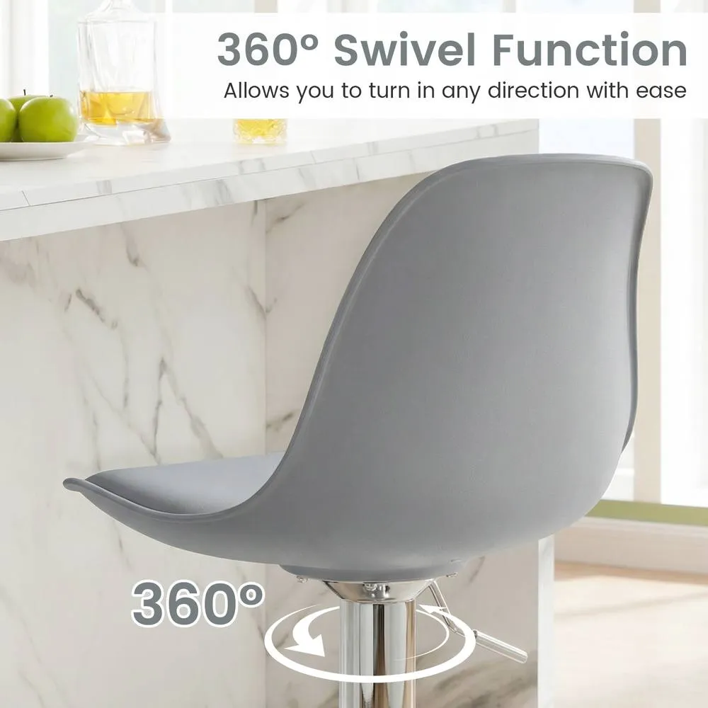 Costway 2PCS Bar Stools Faux Leather Counter Height Chairs w/ Low Backrests in Grey 4