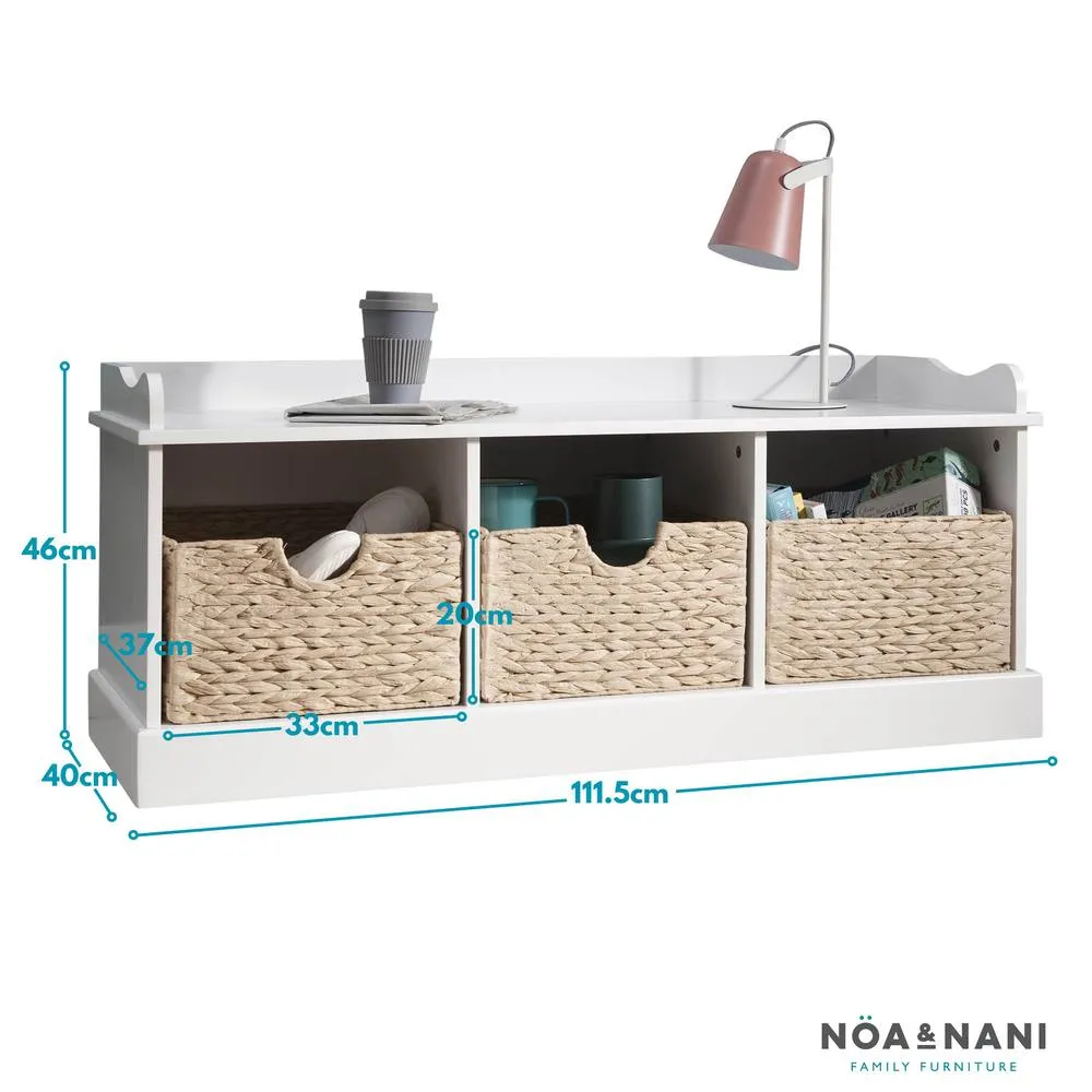Nöa and Nani Stockholm Storage Bench with 3 Brown Baskets in White 6