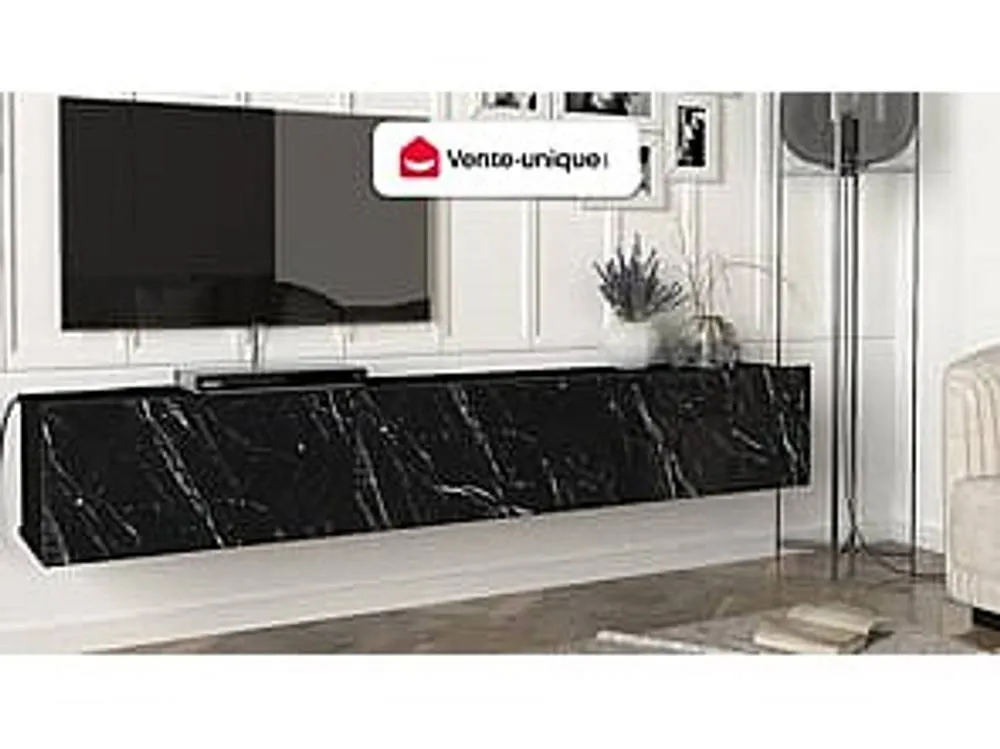 Vente-unique Wall - Mounted TV Unit With 3 Doors - Black Marble Effect - VIKILA 4