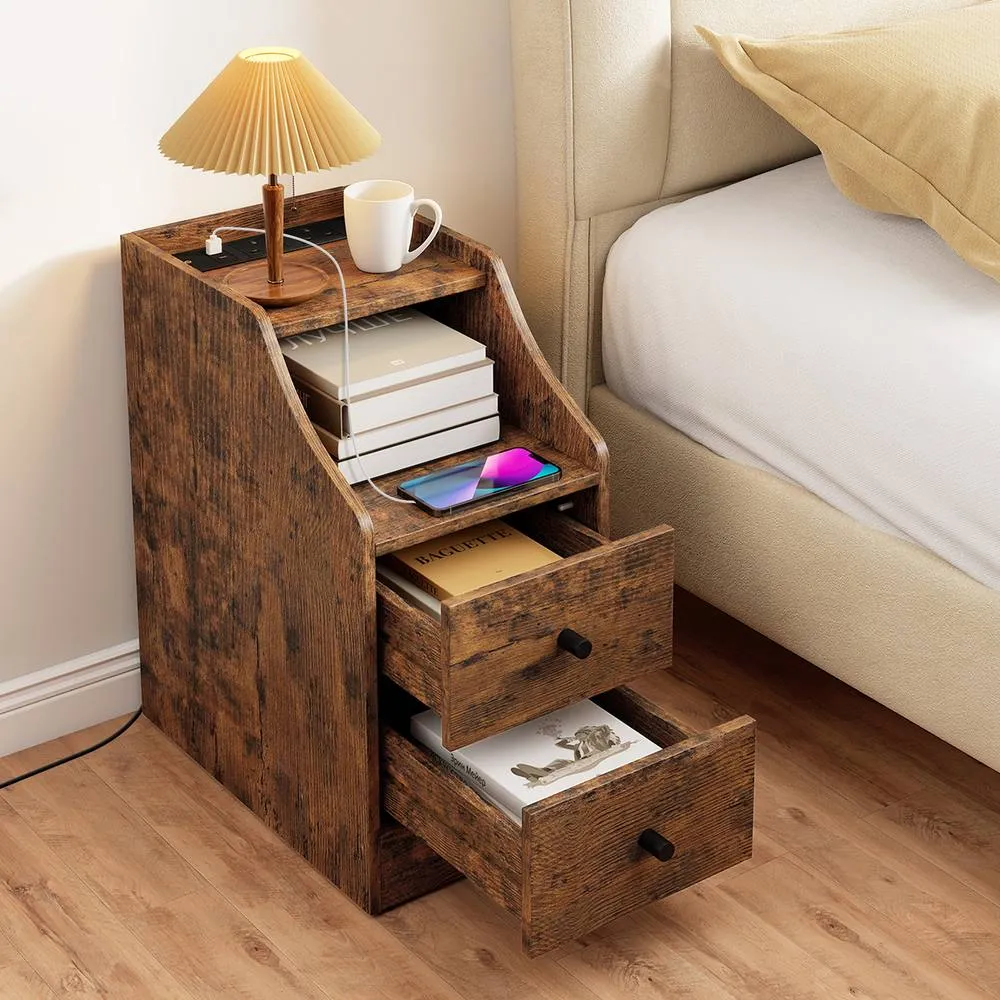 Costway Side End Table with Charging Station in Brown 5