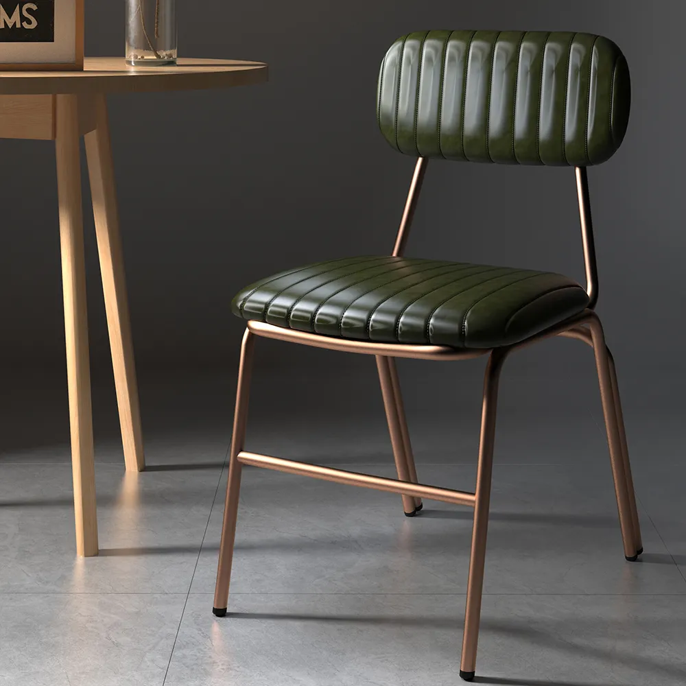 Faux Leather Dining Chairs with Upholstered & Metal Frame Modern Green Dining Room Chairs 6-Pieces