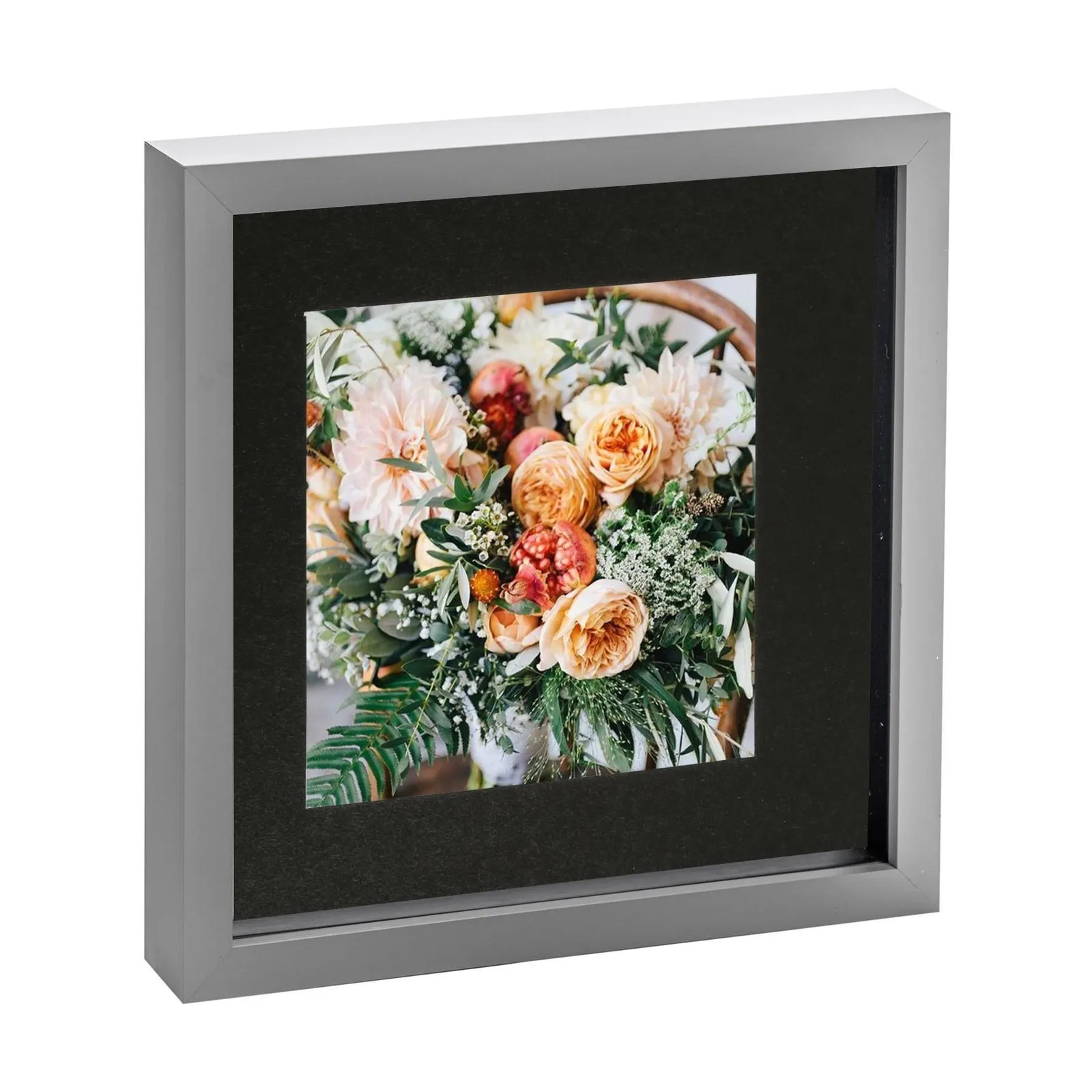 Nicola Spring 3D Box Photo Frame - 10 x 10" with 6 x 6" Mount - White Mount in Grey