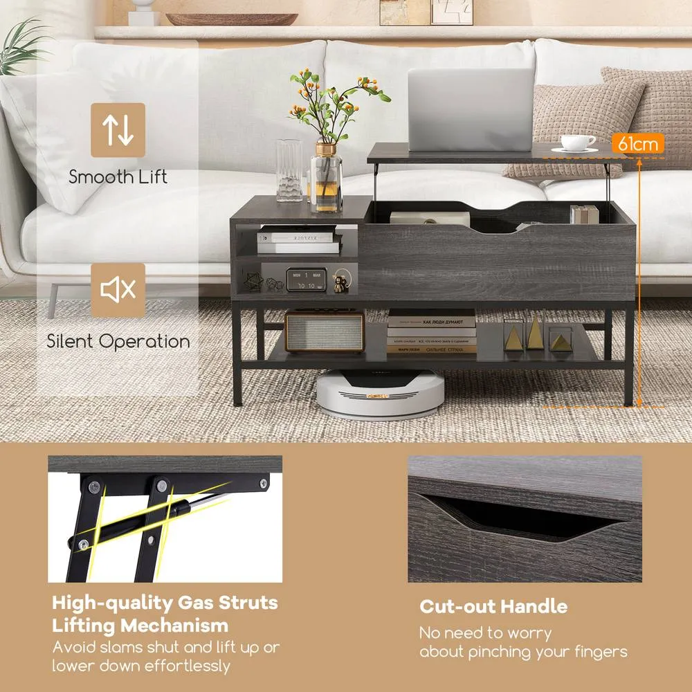 Costway Lift Top Coffee Table Living Room Center Table W/ Removable Shelf in Grey 6