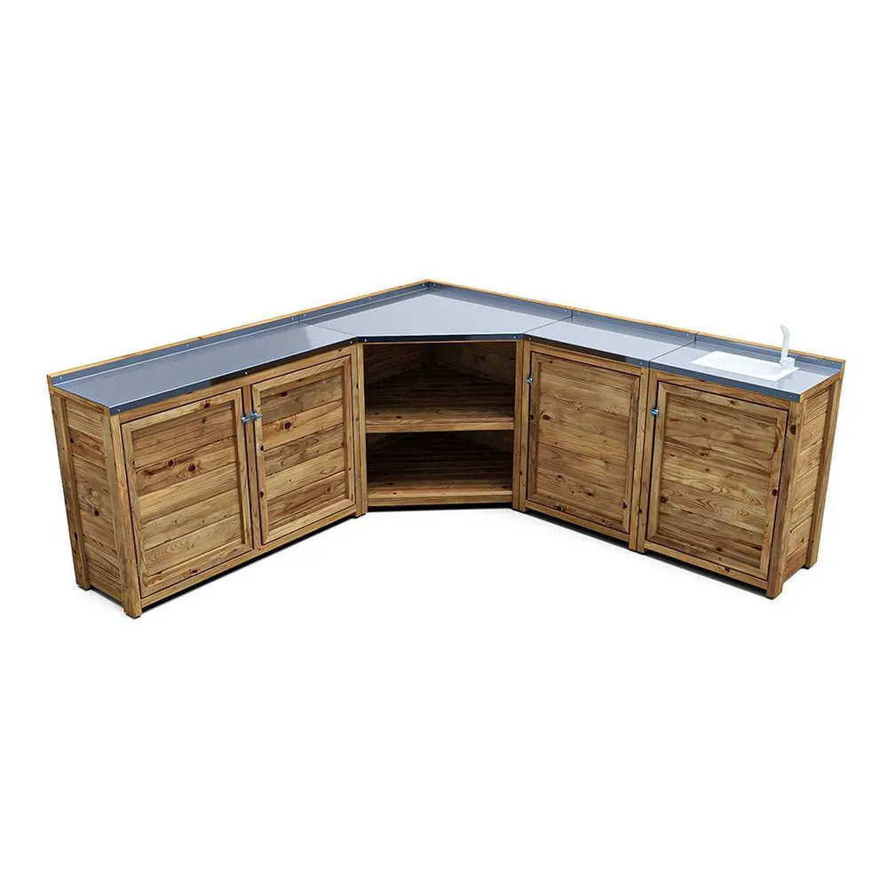 Dunster House Garden Kitchen with Right Side Sink W2m x D2m / W7' x D7' in Brown