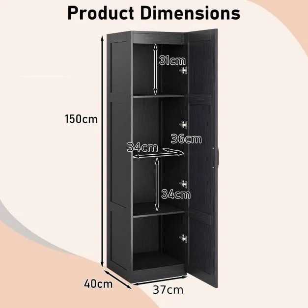 Costway 150 cm Tall Storage Cabinet 4-Tier Freestanding Floor Cabinet in Black 5