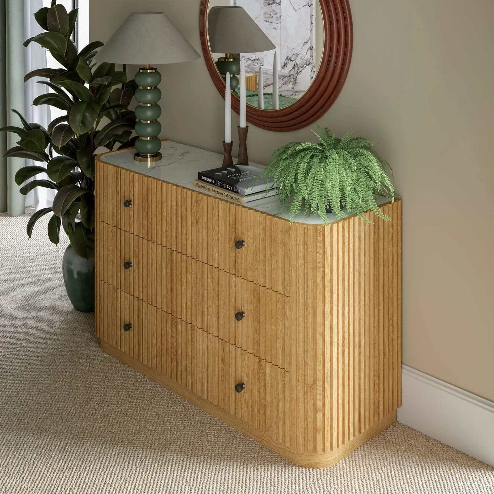 Jacob 3 Drawer Chest - Natural Wood / White Marble