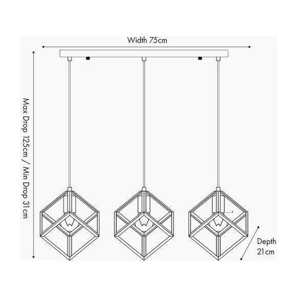 Alessio Nickel Metal Cube 3 Light Diner Ceiling Light 5