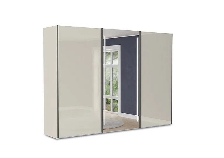 Instinct 300cm 3 Door Sliding Wardrobe with 2 Glass Doors and 1 Mirror Door with LED Lighting - Bedroom Furniture - In Time for Christmas