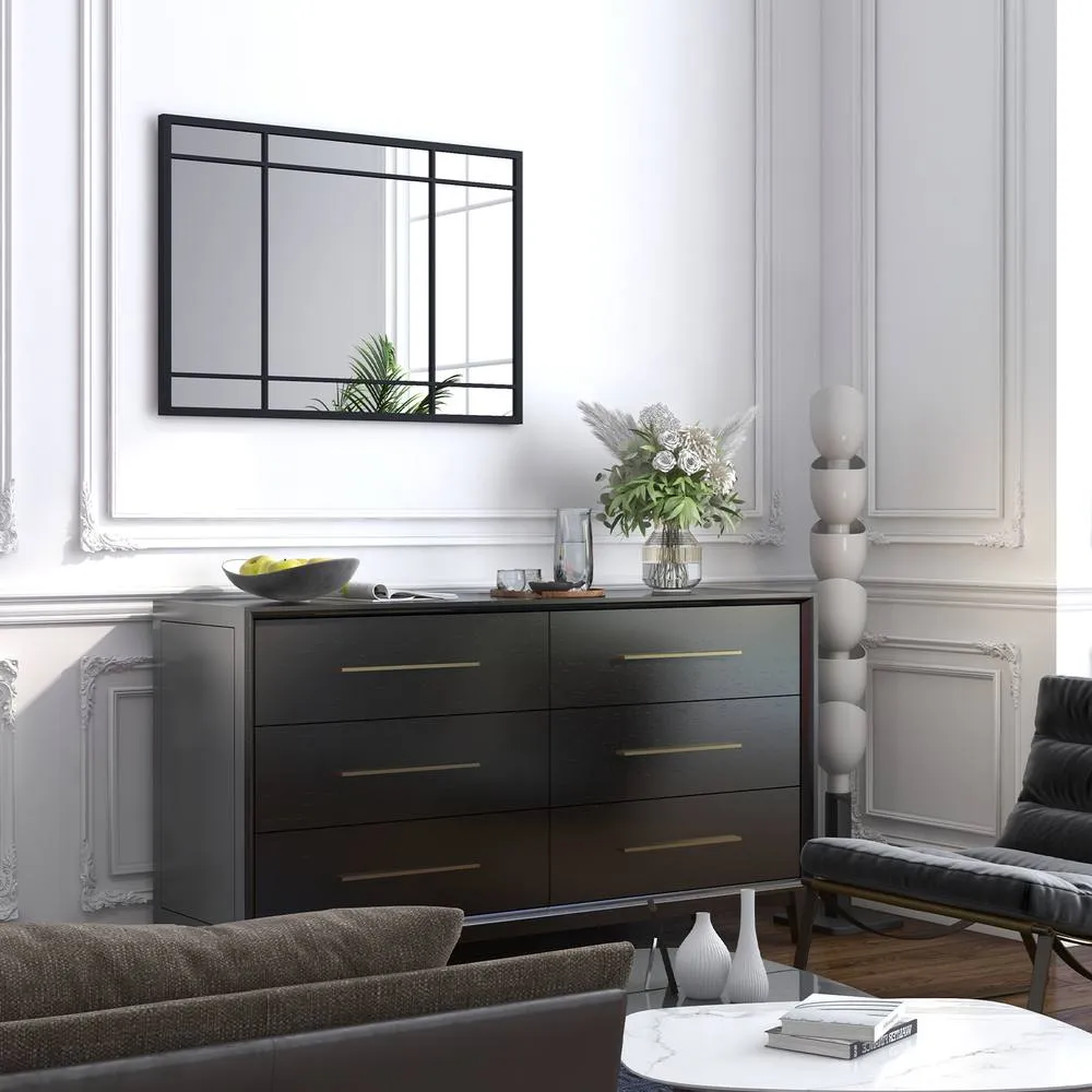Costway 100x70cm Wall Mounted Mirror Rectangular Hanging Decorative Mirror in Black 4