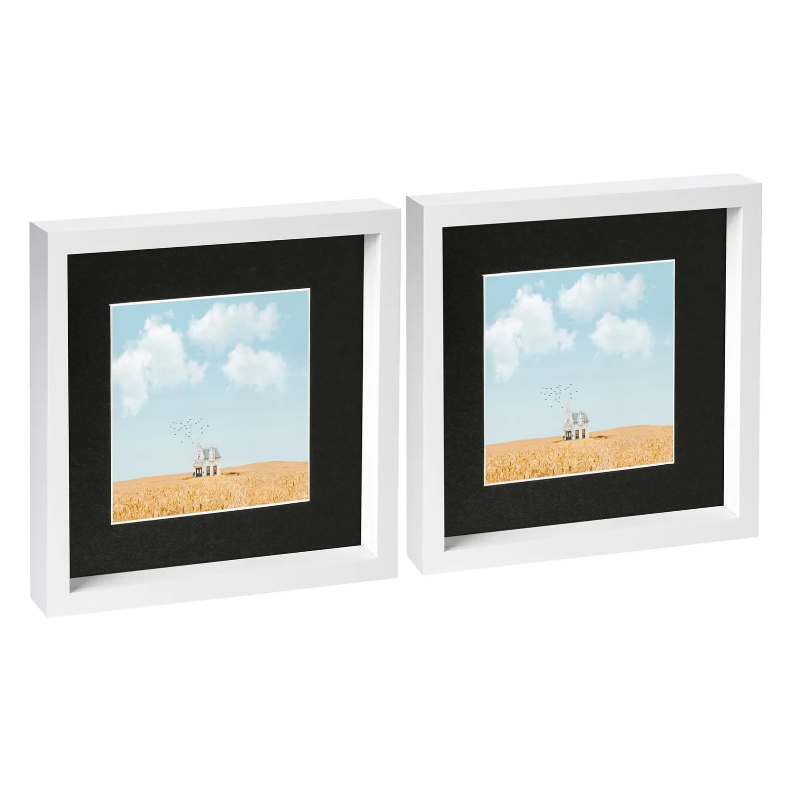 Nicola Spring 10" x 10" White 3D Box Photo Frames - 6" x 6" Mount - Pack of 2 in Black 1