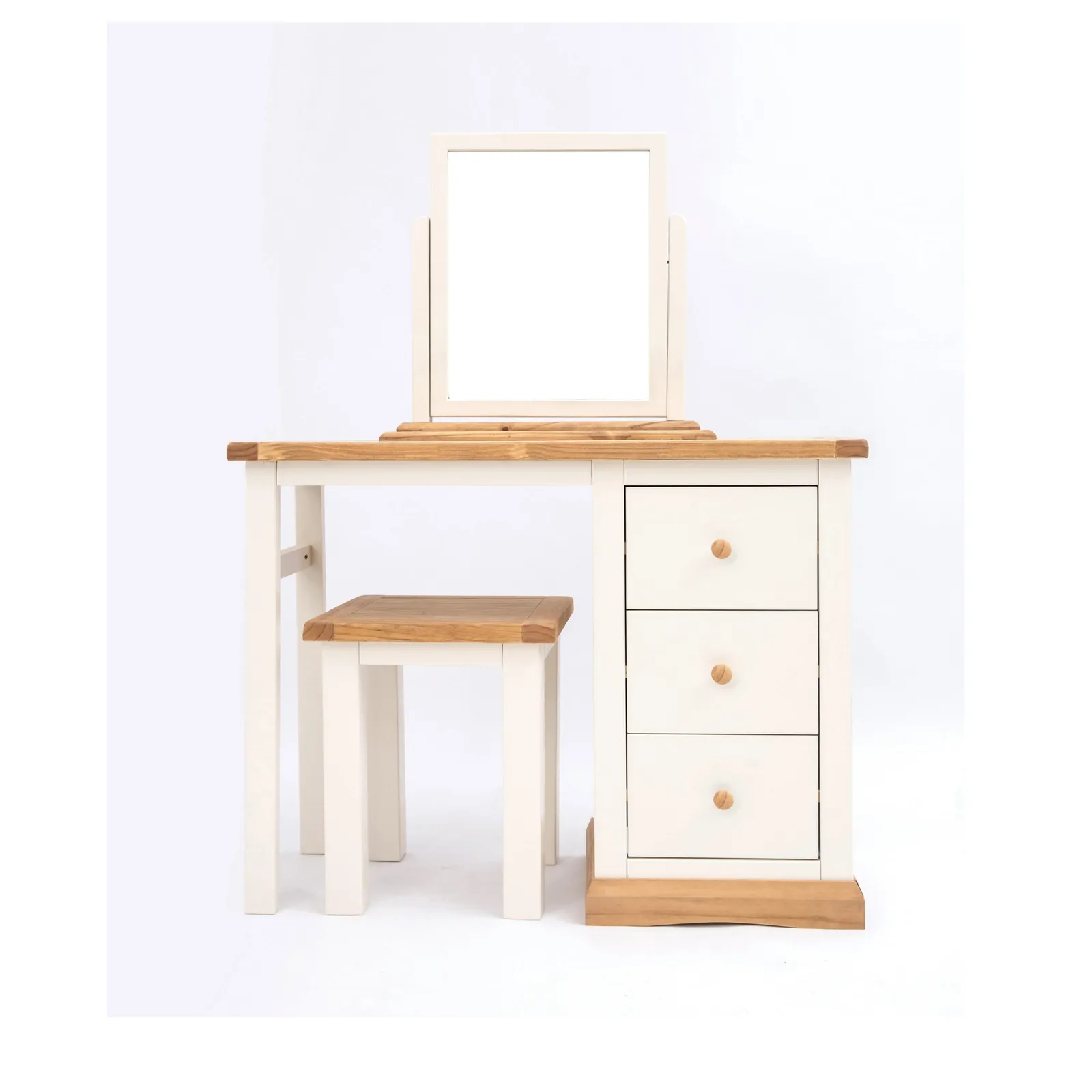 Cabinet Bits Trevi 3 Drawer Dressing Table Set Wood Knob in Off-White