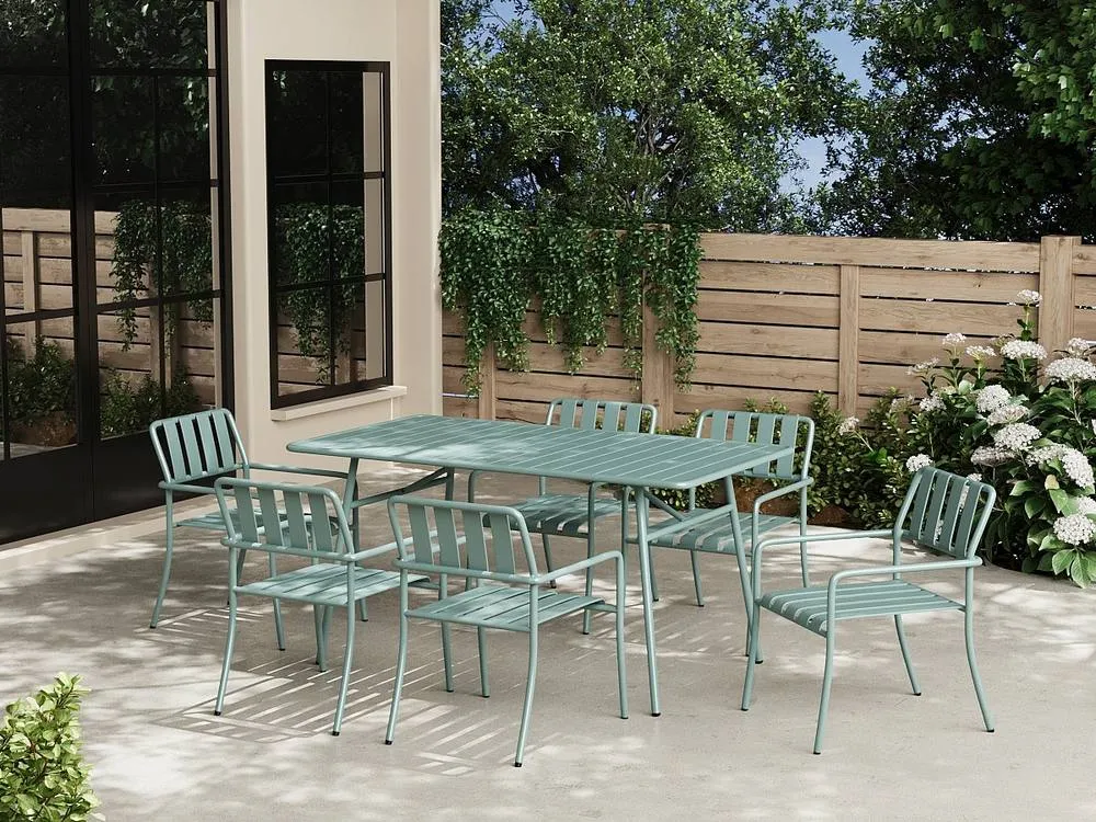 Vente-unique Metal Garden Dining Set: Table L.160 Cm & 6 Chairs - Almond Green