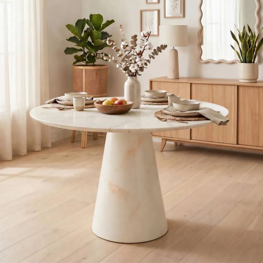 FurnitureboxUK Palma Round Cream Marble Effect Dining Table & 4 Caia Chairs 2