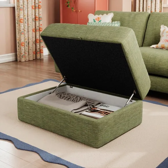 Hattie Slub Faux Linen Storage Footstool 4