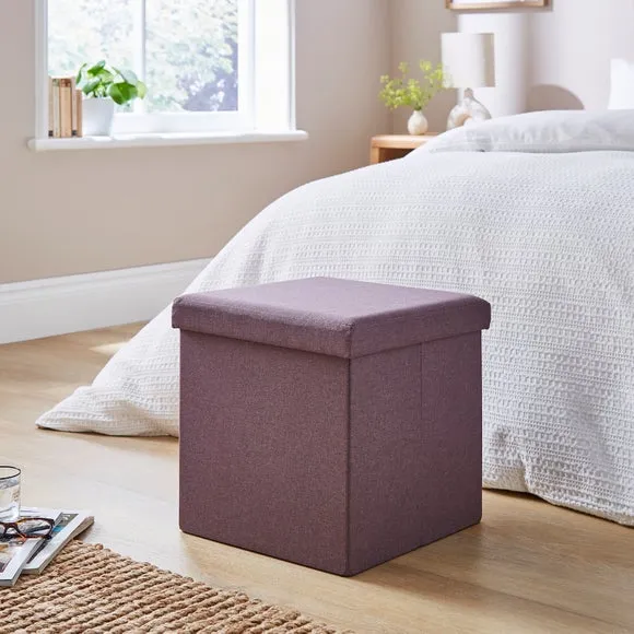 Faux Linen Cube Ottoman