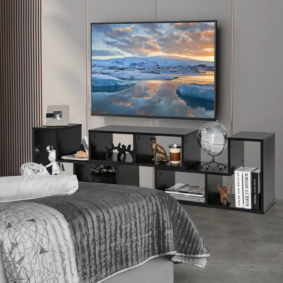 Costway 3 Pieces Free Combination TV Console Stand Modern Bookcase in Black 6