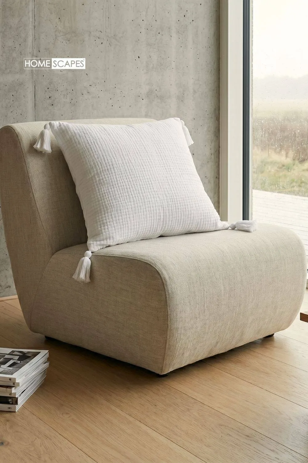 Homescapes Pure Handmade Cotton Muslin Cushion with Cover - 45 x 45 cm in Off-White 2
