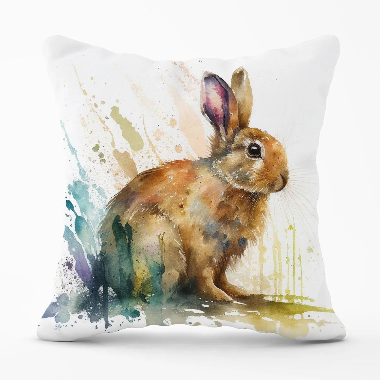 Warren Reed - Designer Rabbit Splash Watercolour Outdoor Cushion in Brown