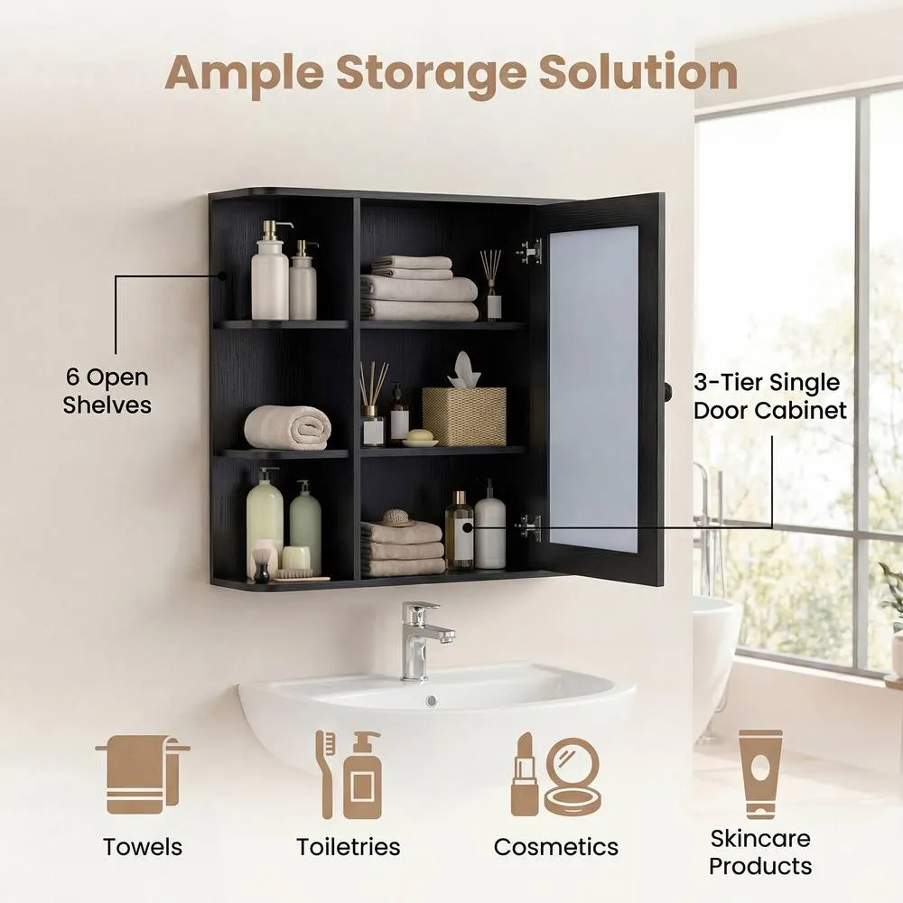 Costway Bathroom Wall Cabinet Modern Wall Mounted Medicine Cabinet with Mirror in Black 6