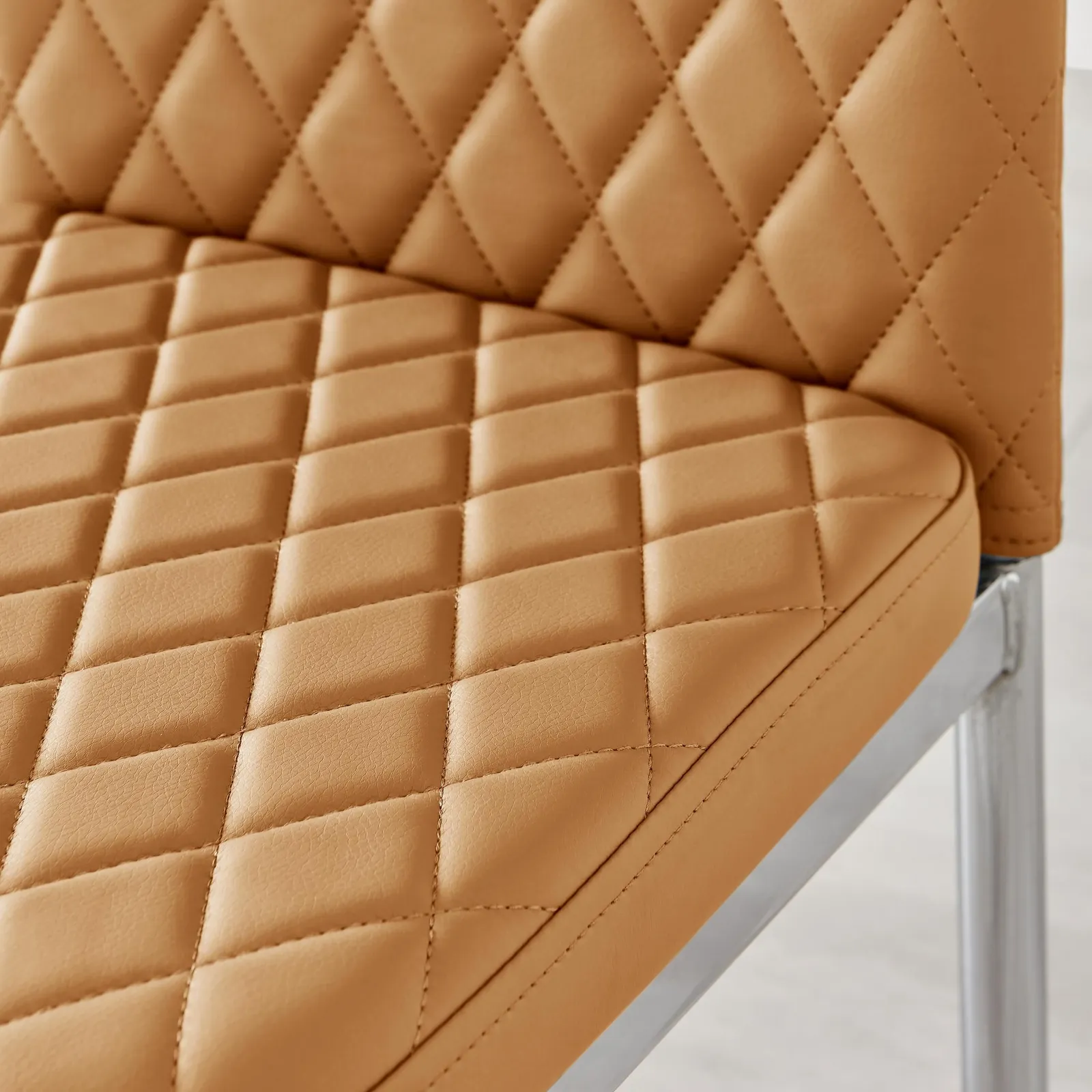 FurnitureboxUK Set of 4 Milan High Back Soft Touch Diamond Pattern Faux Leather Dining Chairs With Silver Chrome Metal Legs in Mustard 6