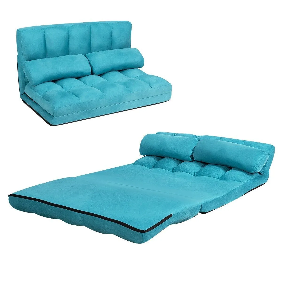 Costway 3 IN 1 Folding Lazy Sofa Bed Floor Sleeper Seat 6-Position Adjustable 2 Pillows in Blue