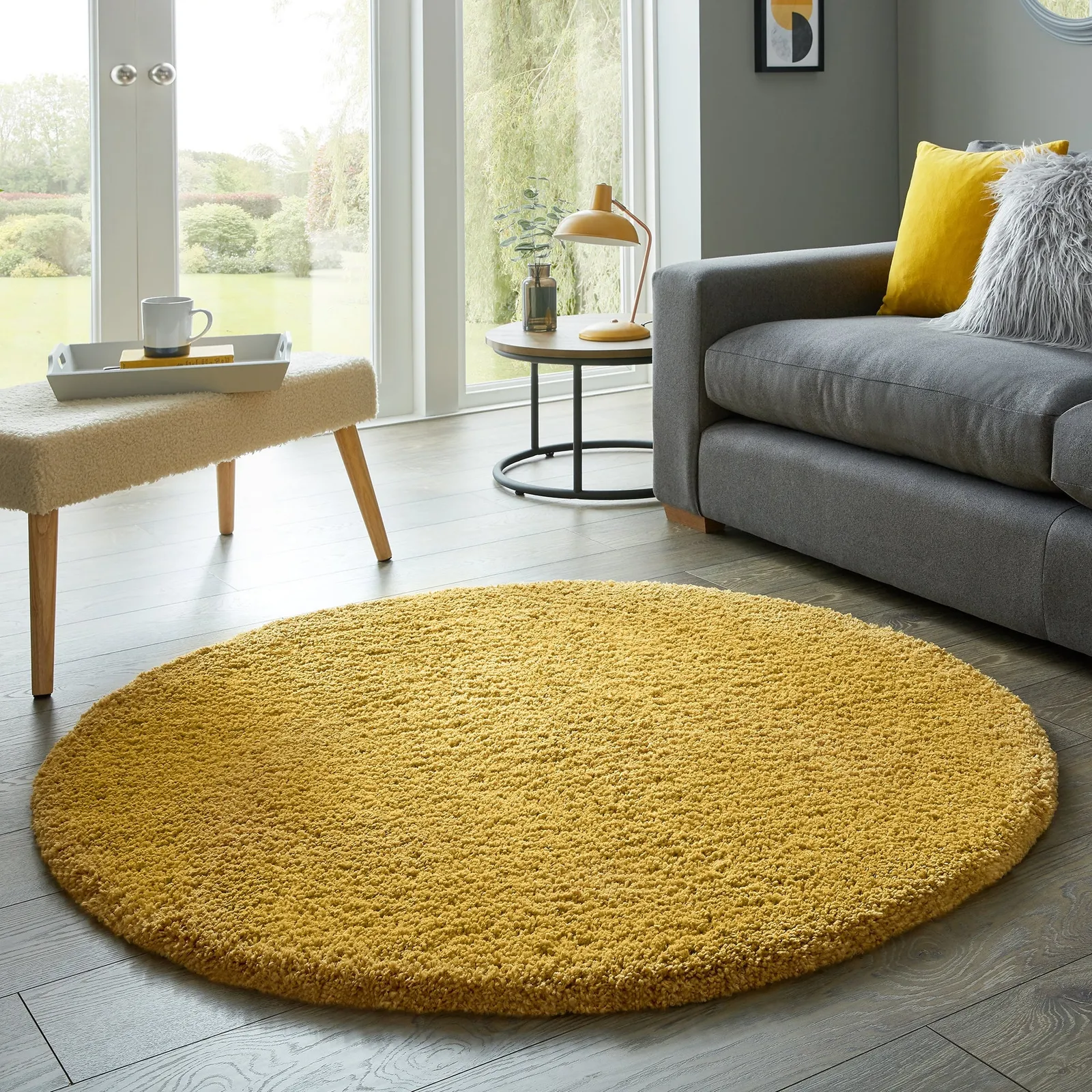 Cosy Teddy Round Rug Yellow