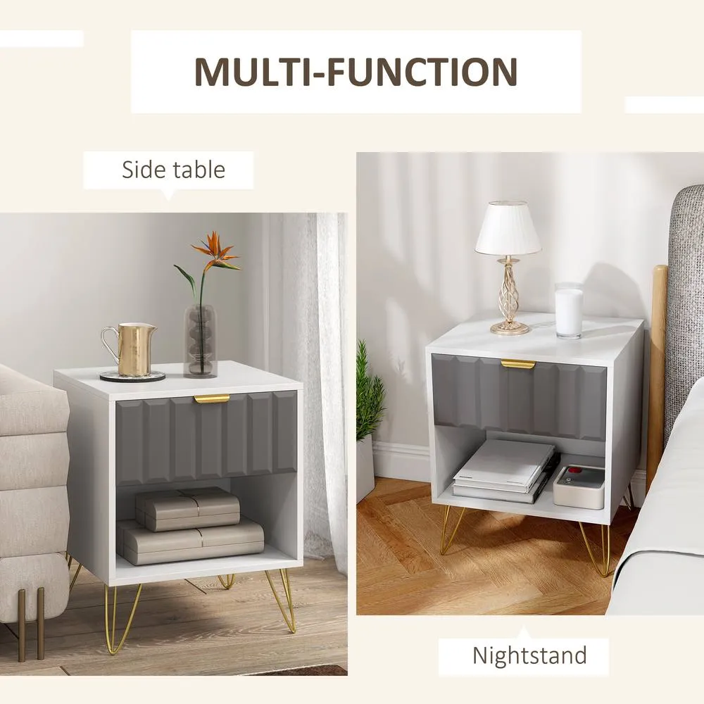 HOMCOM Bedside Drawers Modern Bedside Cabinet with Drawer & Handle, White 6