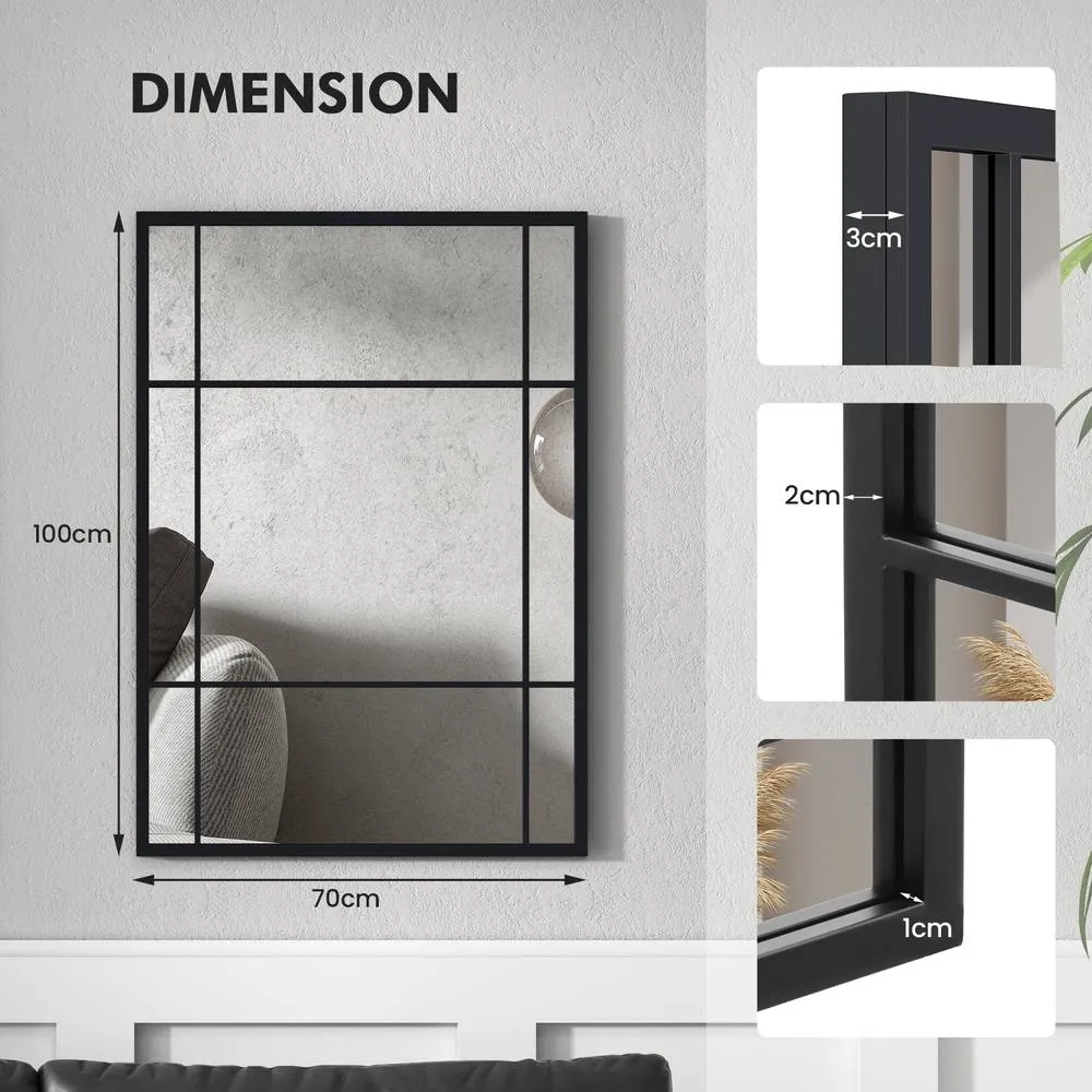 Costway 100x70cm Wall Mounted Mirror Rectangular Hanging Decorative Mirror in Black 2