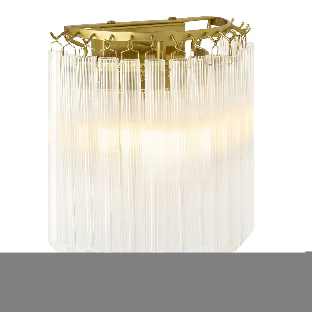 Netlighting Montpellier Wall Lamp Brushed Aged Brass Clear Ribbed Glass in Gold