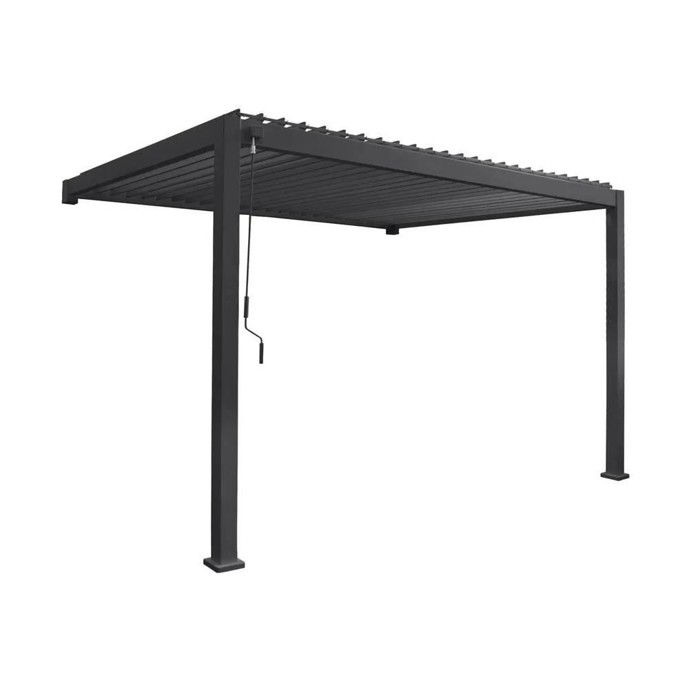 sweeek Lean to pergola with louvered roof aluminium 4 x 3m in Dark Grey 1