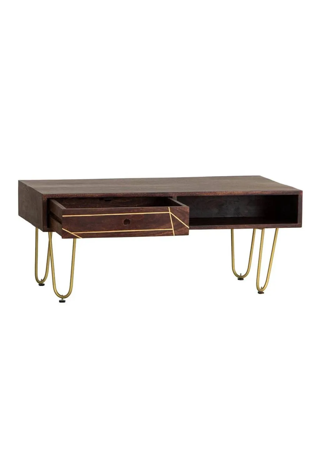 IH Design Silchester Dark Mango Coffee Table with Drawer & Gold Inlay in Brown 4