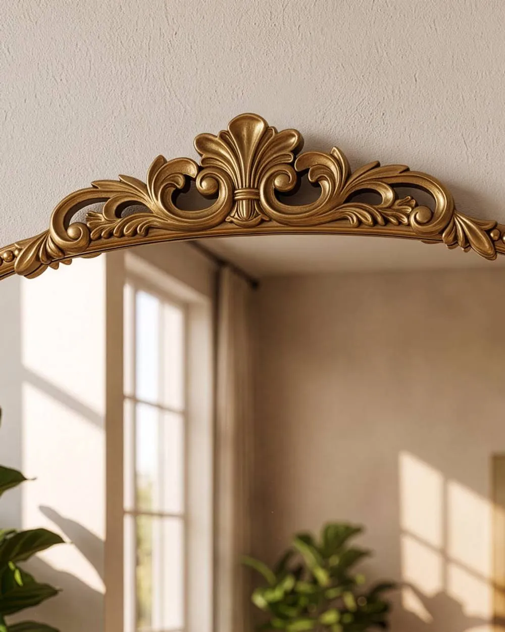 Dibor Tall Bronze Effect Floral Crest Wall Mirror, 142cm x 54cm in Gold 5